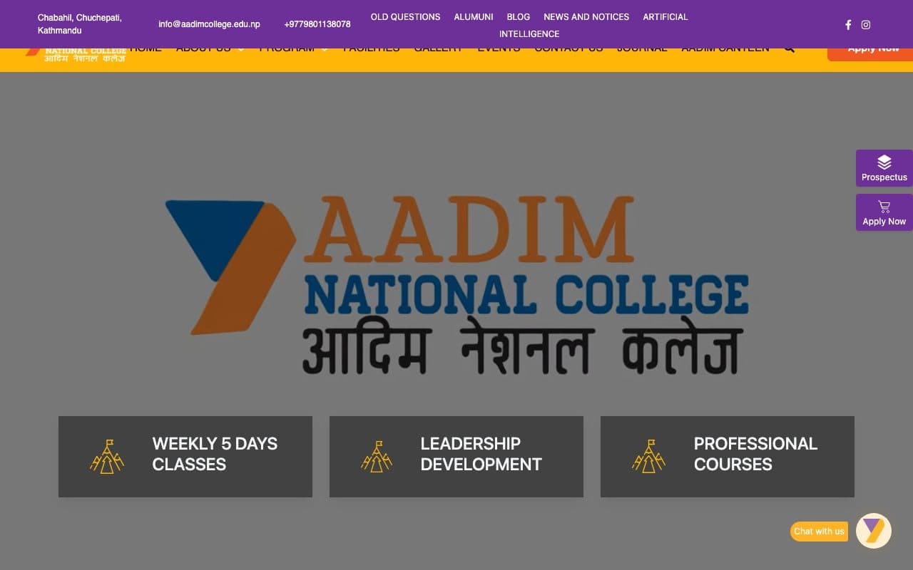 Aadim National College website