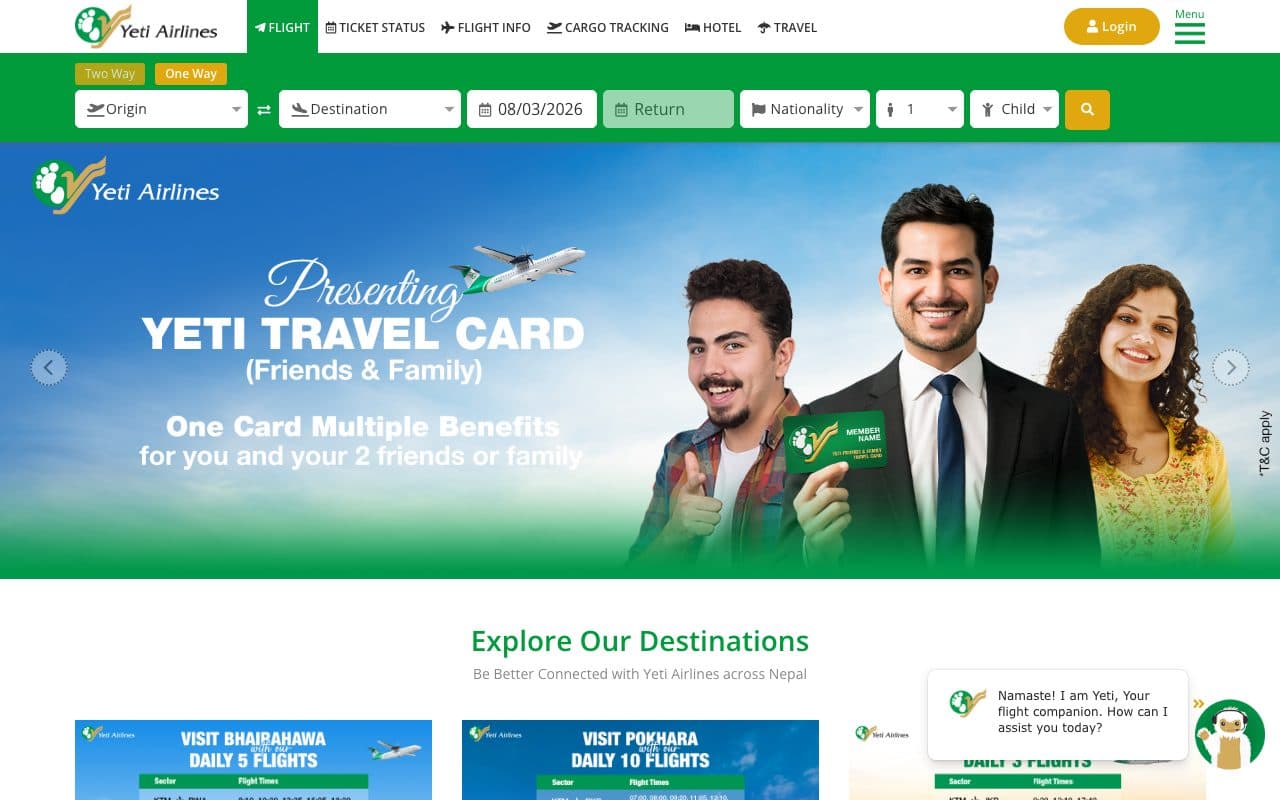 Yeti Airlines website